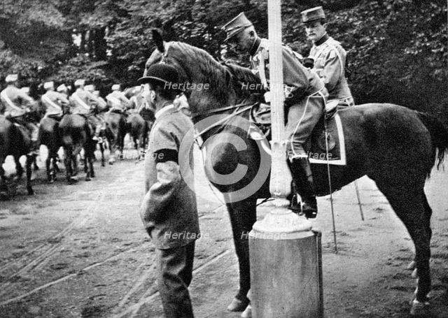 King Christian IX (1818-1906) with Colonel Kjor of the Danish Hussars, 1908.Artist: Queen Alexandra