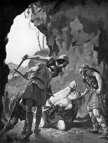 King Constantine I of Scotland being slain by the Danes in 877, c1920.Artist: Margaret Dovaston