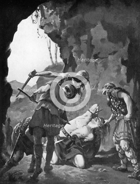 King Constantine I of Scotland being slain by the Danes in 877, c1920.Artist: Margaret Dovaston