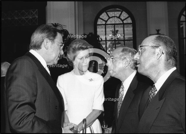 King Constantine, Queen Constantine, David Silverstein and Vaizmoln Ahavoni at awards dinner, 1995. Artist: Sidney Harris