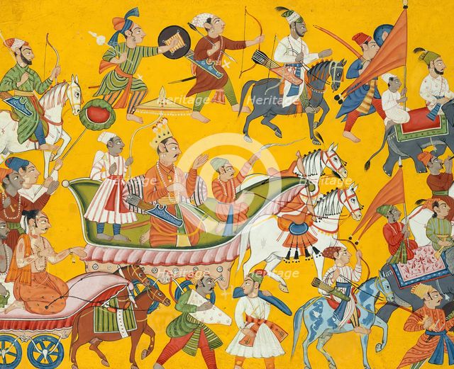 King Dasaratha and His Retinue Proceed to Rama's Wedding: Folio from the Shangri..., ca. 1690-1710. Creator: Unknown.