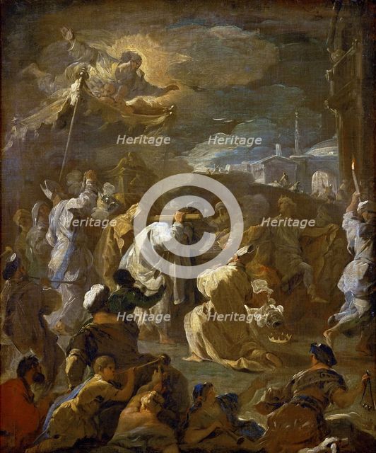 King David bearing the Ark of the Covenant into Jerusalem.