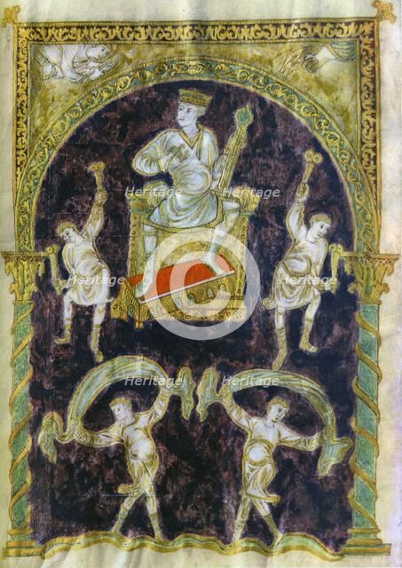 King David enthroned, dancers, end of 9th century (890-900), Abbey of St Gall. Artist: Unknown