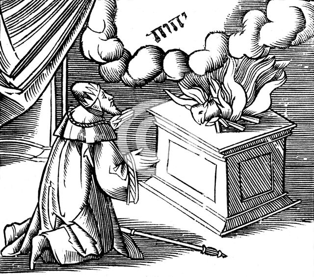 King David making a burnt offering, 16th century. Artist: Anon