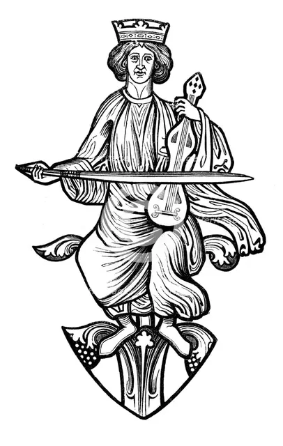 King David playing on a rote, 13th century, (1870). Artist: Unknown