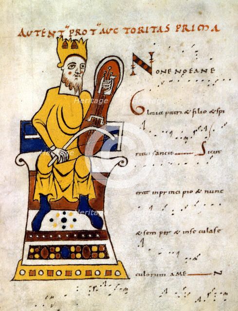 King David playing a 'lyre', 10th-11th century. Artist: Unknown