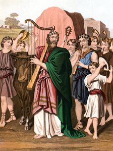 King David playing his harp before the Ark, mid 19th century
