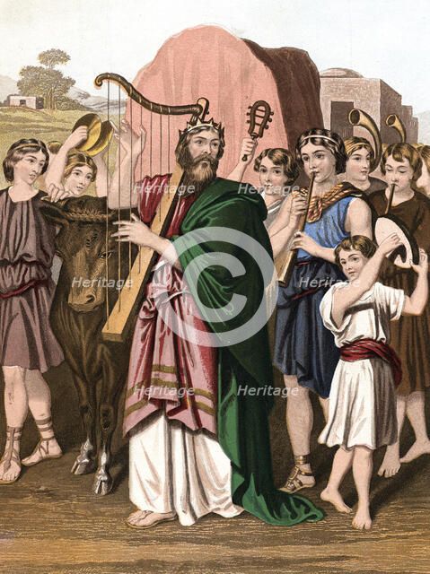 King David playing his harp before the Ark, mid 19th century. Artist: Unknown