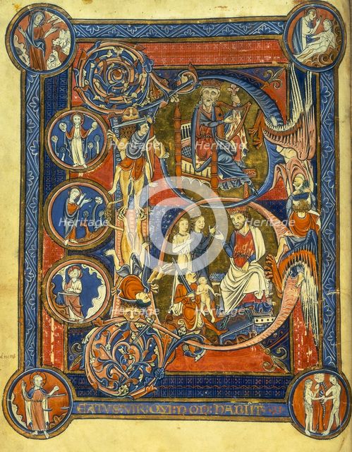 King David playing the harp, and the Judgement of Solomon, c1260. Creator: Unknown.