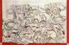 King David's army fights the Philistines, 1310-1320. Creator: Unknown