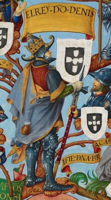 King Denis I of Portugal (1261-1325) From Genealogia dos Reis de Portugal, ca 1530