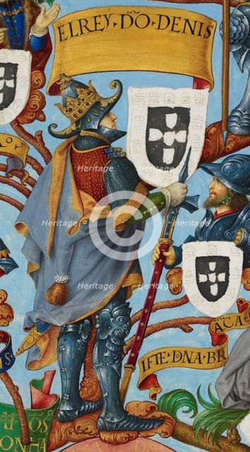 King Denis I of Portugal (1261-1325) From Genealogia dos Reis de Portugal, ca 1530.