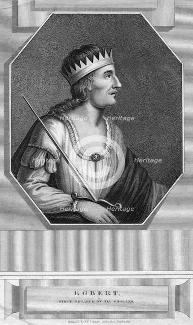 King Egbert of Wessex, first king of all England. Artist: Unknown
