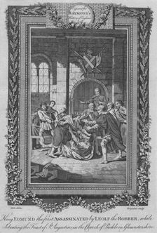 King Edmund the first Assassinated by Leolf the Robbe c1787