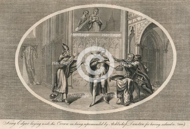 King Edgar laying aside his crown on being repremanded by Archbishop Dunstan, c960s (1793). Artist: Unknown.