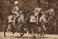 King Edward at the head of the Brigade of Guards, turns, unperturbed, to make inquiry after revolve Creator: Unknown