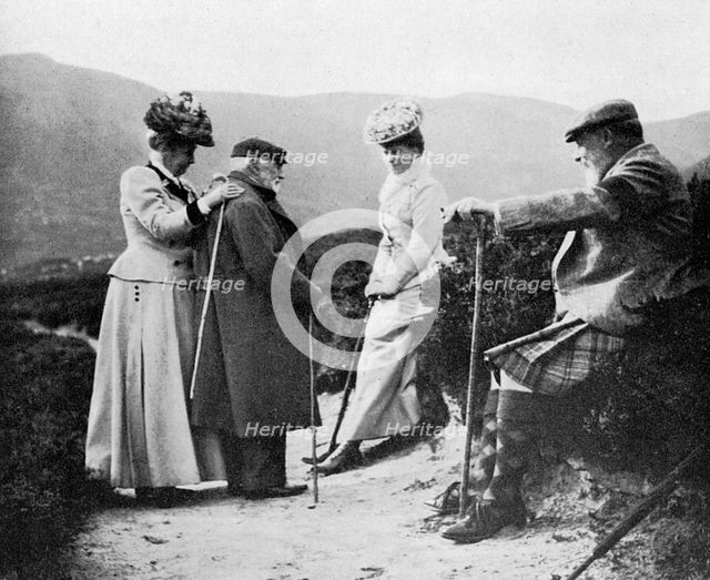 King Edward VII (1841-1910), Princess Mary, Lady Katherine Coke and Captain Welsh, 1908.Artist: Queen Alexandra
