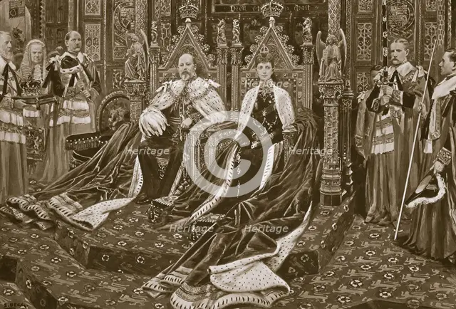 King Edward VII at the opening of his first Parliament, London, 14 February, 1901. Creator: Samuel Begg.