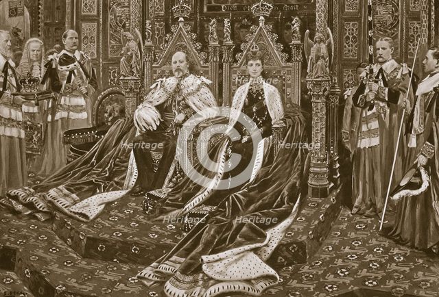 King Edward VII at the opening of his first Parliament, London, 14 February, 1901. Creator: Samuel Begg.