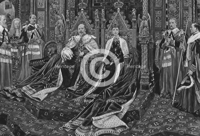 'King Edward VII. And Queen Alexandra at the Opening of His Majesty's First Parliament, 1901'.  Creator: Unknown.