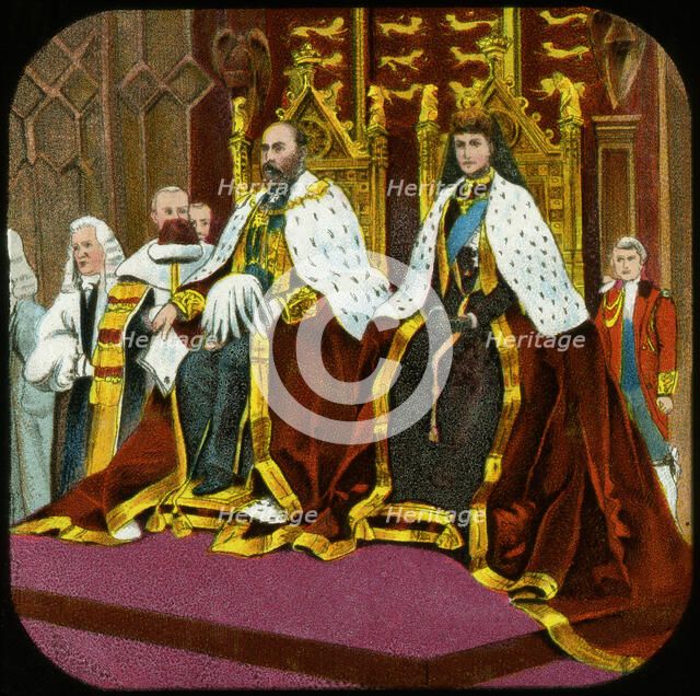 King Edward VII and Queen Alexandra, State Opening of Parliament, Westminster, c1902-1909. Artist: Unknown