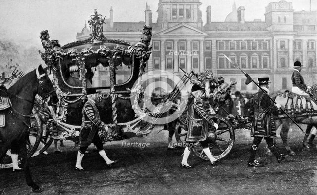 King Edward VII in his coronation coach, 1902. Creator: Unknown.