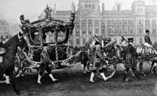 King Edward VII in his coronation coach, 1902. Creator: Unknown