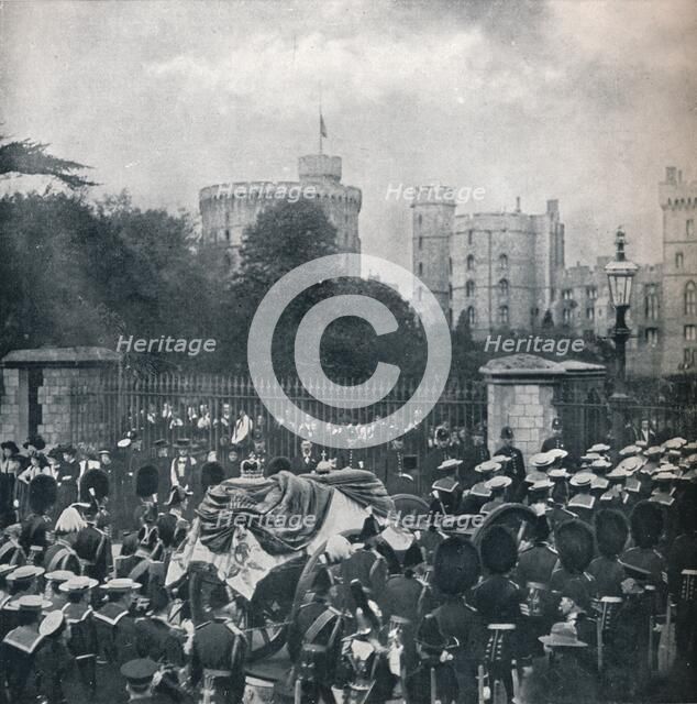 King Edward VII's hearse being drawn into the grounds of Windsor Castle, 1910 (1911). Creator: Horace Walter Nicholls.