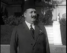 King Faud I Standing in Front of Steps, 1924. Creator: British Pathe Ltd