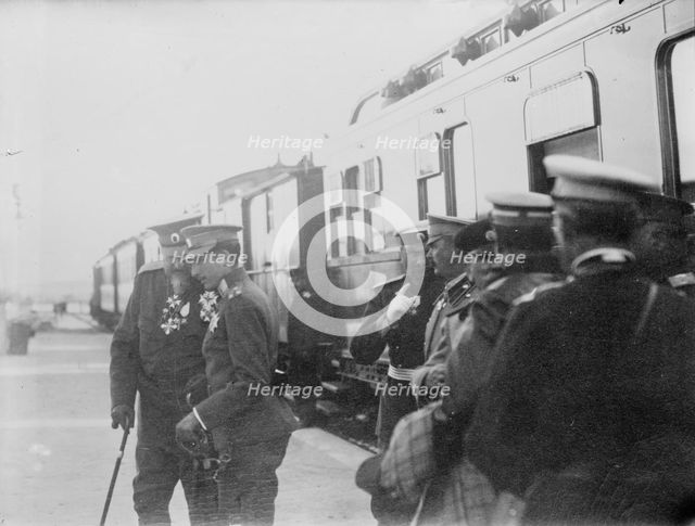 King Ferd. whispers to Prince Boris, (1912?). Creator: Bain News Service.