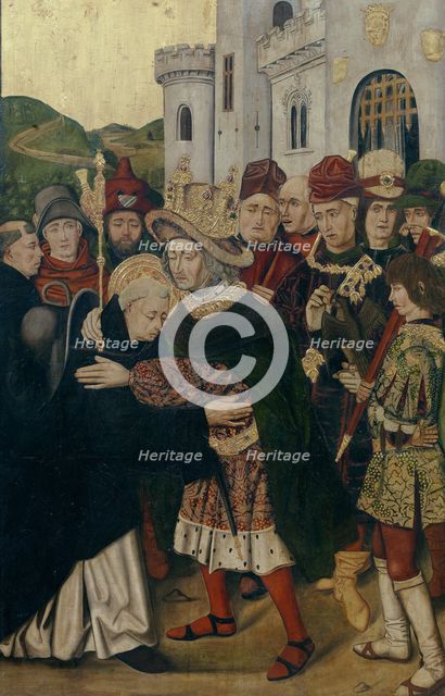 King Ferdinand I of Castile welcomed Saint Dominic of Silos, 1478-1480. Artist: Bermejo, Bartolomé (ca 1440-ca 1498)