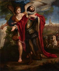 King Ferdinand III the Saint guided by the Angel during the siege of Seville, 1670s. Creator: Gimignani, Ludovico (1643-1697)