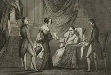 King Ferdinand VII, (1784-1833) hands over Doña María Cristina the Decree of 6 October 1832., 1842. Creator: Unknown