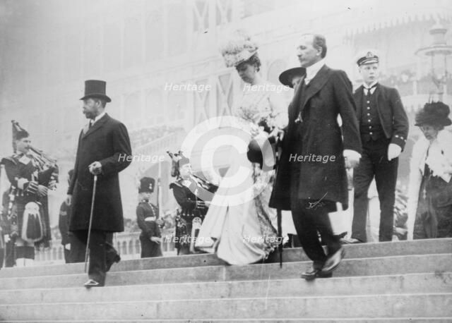 King Geo., Queen Mary, Earl Plymouth, Prince of Wales at opening "Festival of Empire", 1912. Creator: Bain News Service.