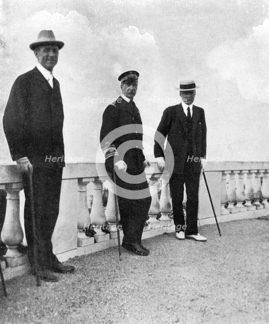 King George I of Greece with Commodore Keppel and Lord Howe, Corfu, Greece, 1908.Artist: Queen Alexandra