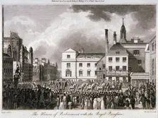 King George III processing through Old Palace Yard, Westminster, London, 1804. Artist: JR Thompson