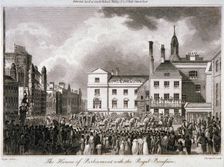 King George III processing through Old Palace Yard, Westminster, London, 1804. Artist: JR Thompson
