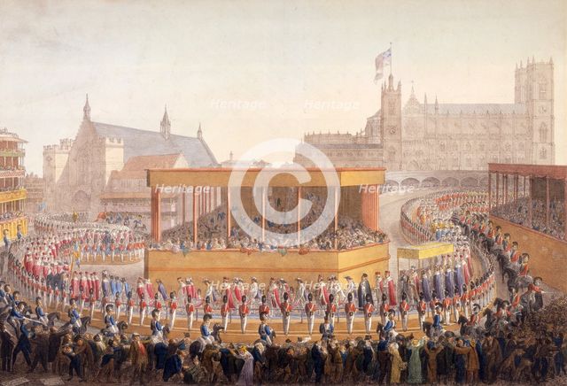 King George IV's coronation procession, Westminster, London,  July 10th 1821. Creator: George Scharf.