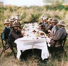 King George V (1865-1936) having lunch after tiger hunting in Nepal, 1911 (1936). Creator: Unknown