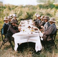 King George V (1865-1936) having lunch after tiger hunting in Nepal, 1911 (1936). Creator: Unknown