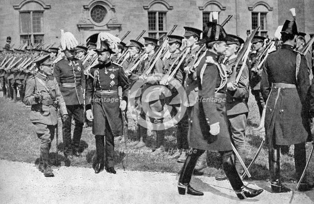 King George V (1865-1936) inspecting the OTC at Bangor University College, c1920s (1936). Artist: Unknown