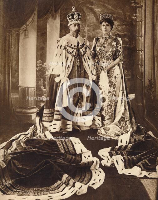King George V and Queen Mary crowned and robed for the Delhi Durbar, 1911 (1935).  Artist: Unknown.