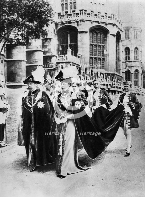 King George V and Queen Mary in the robes of the Knights of the Garter, Windsor, 1937.Artist: Central Press