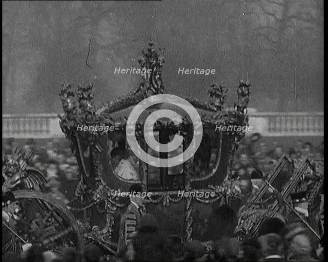King George V and Queen Mary of the United Kingdom in a Carriage On Their Way To the State..., 1924. Creator: British Pathe Ltd.