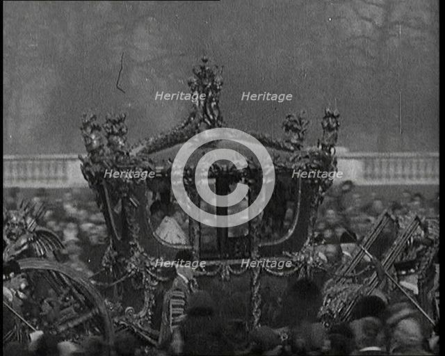 King George V and Queen Mary of the United Kingdom in a Carriage On Their Way To the State..., 1924. Creator: British Pathe Ltd.