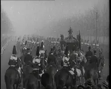 King George V and Queen Mary of the United Kingdom in a Carriage On Their Way To the State..., 1924. Creator: British Pathe Ltd