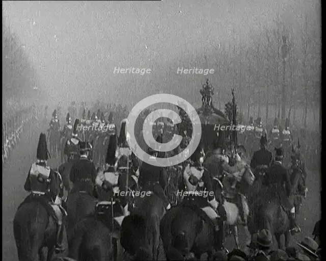 King George V and Queen Mary of the United Kingdom in a Carriage On Their Way To the State..., 1924. Creator: British Pathe Ltd.