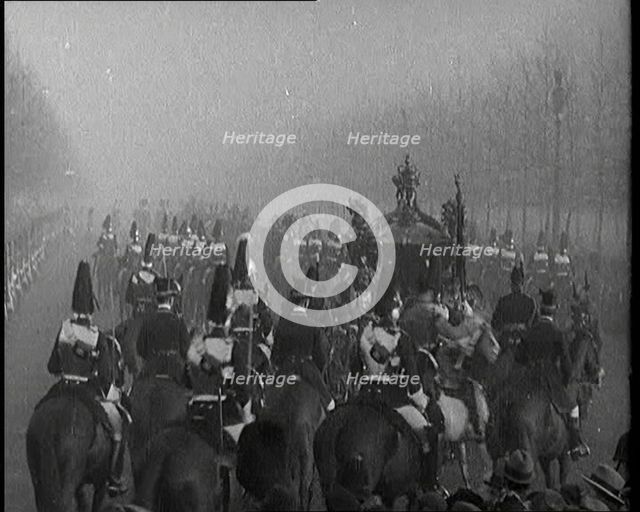 King George V and Queen Mary of the United Kingdom in a Carriage On Their Way To the State..., 1924. Creator: British Pathe Ltd.