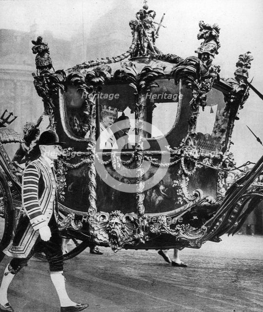 King George V and Queen Mary on their way to the State Opening of Parliament, c1930s. Artist: Unknown