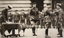 King George V awarding the Victoria Cross to Private Wilfred Edwards, 1917